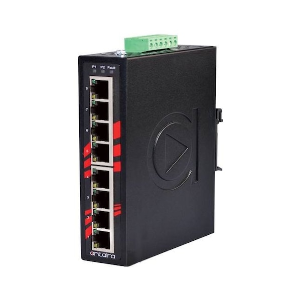Antaira 8-Port Slim Industrial Ethernet Switch, w/8-10/100Tx, EOT, -40 deg C ~ 75 deg C, w/Conformal Coating LNX-800A-T-CC - main